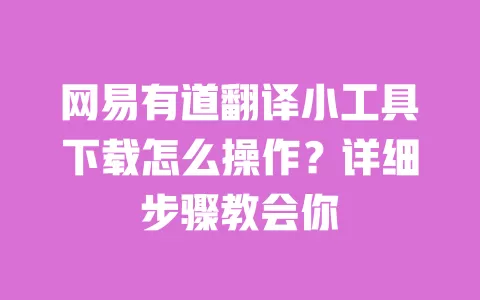 网易有道翻译小工具下载怎么操作？详细步骤教会你 一