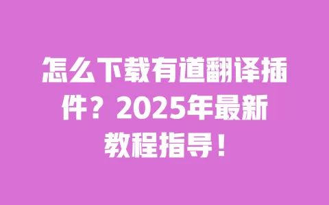 怎么下载有道翻译插件？2025年最新教程指导！ 一