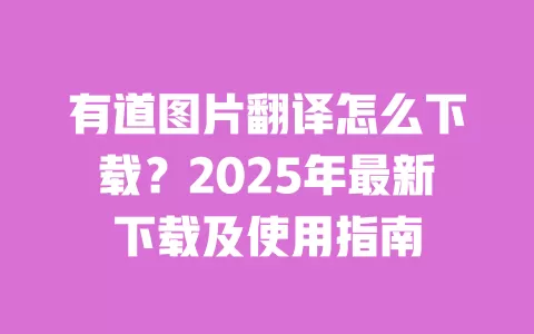 有道图片翻译怎么下载？2025年最新下载及使用指南 一