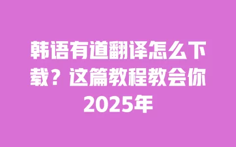 韩语有道翻译怎么下载?这篇教程教会你2025年 一