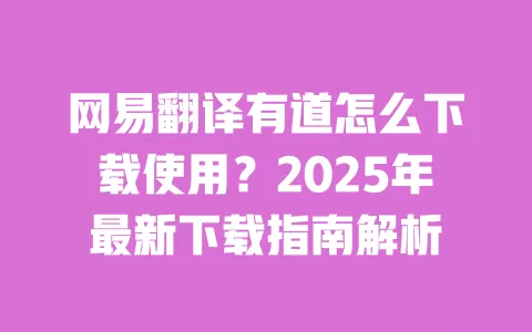 网易翻译有道怎么下载使用？2025年最新下载指南解析 一