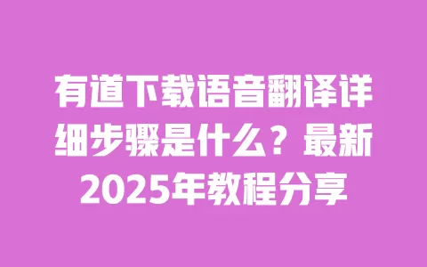 有道下载语音翻译详细步骤是什么？最新2025年教程分享 一