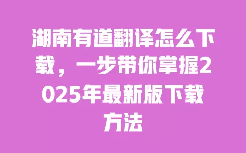 湖南有道翻译怎么下载，一步带你掌握2025年最新版下载方法 一