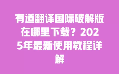 有道翻译国际破解版在哪里下载？2025年最新使用教程详解 一