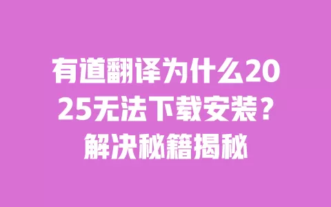 有道翻译为什么2025无法下载安装？解决秘籍揭秘 一