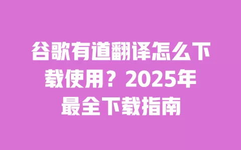 谷歌有道翻译怎么下载使用?2025年最全下载指南 一